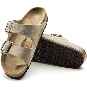 BIRKENSTOCK unisex arizona suede taupe leather adjustable strap sandals size 40